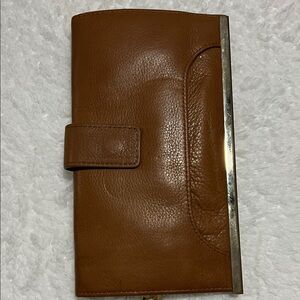 Brown Leather Clutch with Gold Trim Vintage